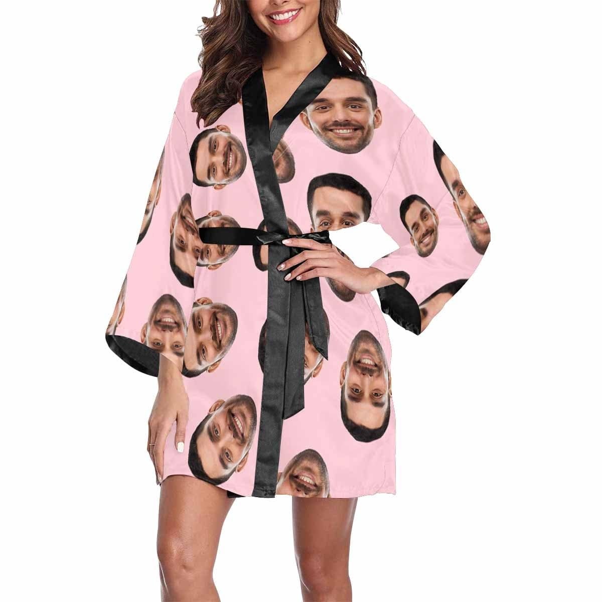 FacePajamas Pajama Custom Boyfriend Face Black Background Women's Short Pajamas Funny Personalized Photo Pajamas Kimono Robe