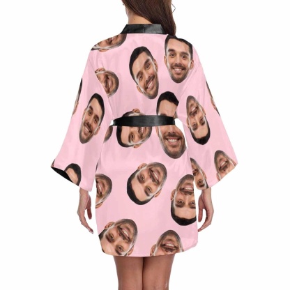 FacePajamas Pajama Custom Boyfriend Face Black Background Women's Short Pajamas Funny Personalized Photo Pajamas Kimono Robe