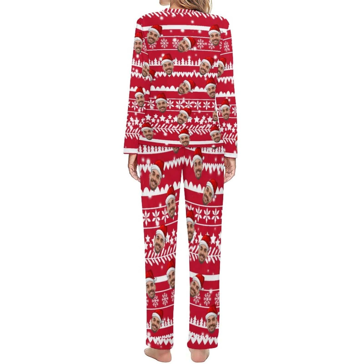 FacePajamas Pajama Custom Boyfriend Face Christmas Pattern Sleepwear Personalized Women's Slumber Party Crewneck Long Pajamas Set