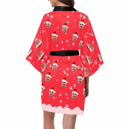 FacePajamas Pajama Custom Boyfriend Face Christmas Red Women's Short Pajamas Funny Personalized Photo Pajamas Kimono Robe