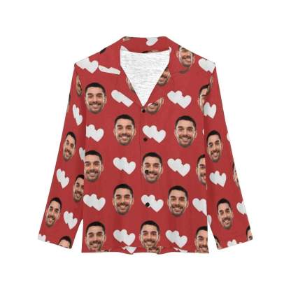 FacePajamas Pajama Custom Boyfriend Face Heart To Heart Sleepwear Personalized Women's Slumber Party Long Pajama Shirt&Pants