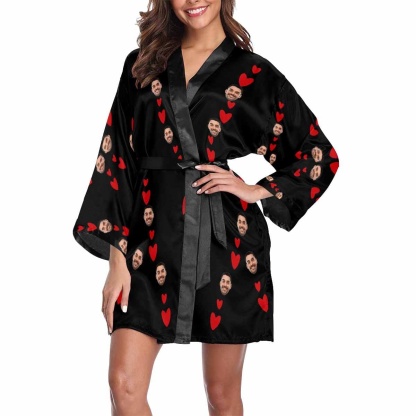 FacePajamas Pajama Custom Boyfriend Face It's Mine Women's Summer Short Nightwear Funny Personalized Photo Pajamas Kimono Robe