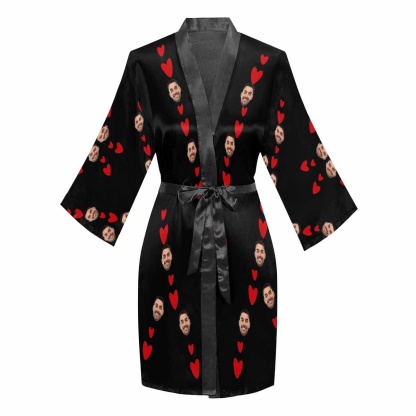 FacePajamas Pajama Custom Boyfriend Face It's Mine Women's Summer Short Nightwear Funny Personalized Photo Pajamas Kimono Robe