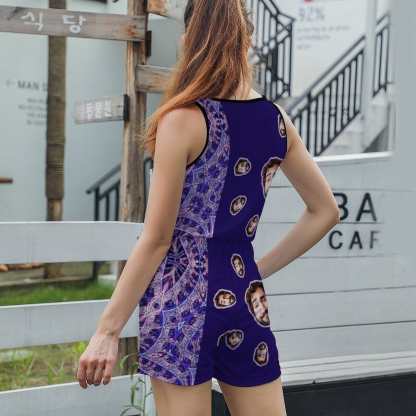 FacePajamas Pajama-2ML-SDS Custom Boyfriend Face Pajama Purple Women's Short Jumpsuit Loungewear