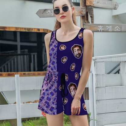 FacePajamas Pajama-2ML-SDS Custom Boyfriend Face Pajama Purple Women's Short Jumpsuit Loungewear