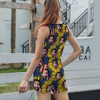 FacePajamas Pajama-2ML-SDS Custom Boyfriend Face Pajama with Flag Sunflower Women's Short Jumpsuit Loungewear
