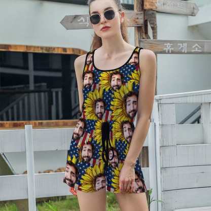 FacePajamas Pajama-2ML-SDS Custom Boyfriend Face Pajama with Flag Sunflower Women's Short Jumpsuit Loungewear