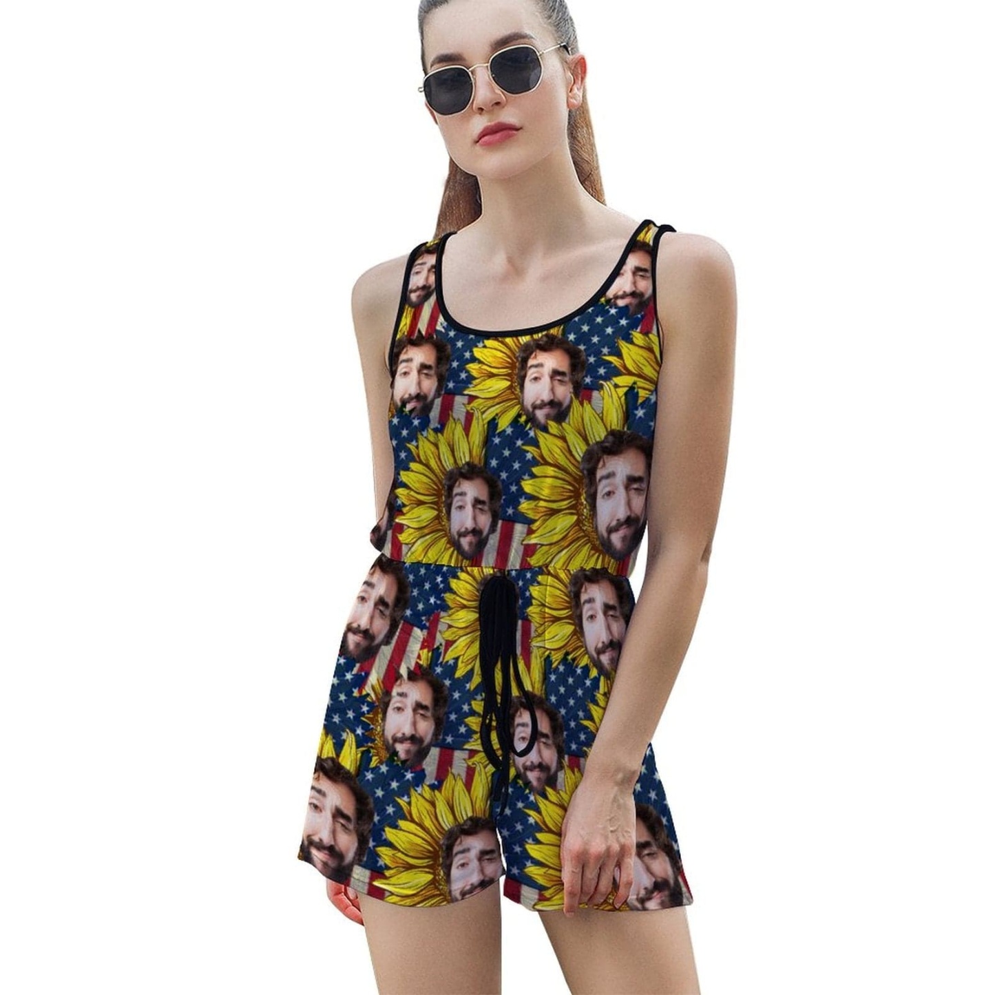 FacePajamas Pajama-2ML-SDS Custom Boyfriend Face Pajama with Flag Sunflower Women's Short Jumpsuit Loungewear