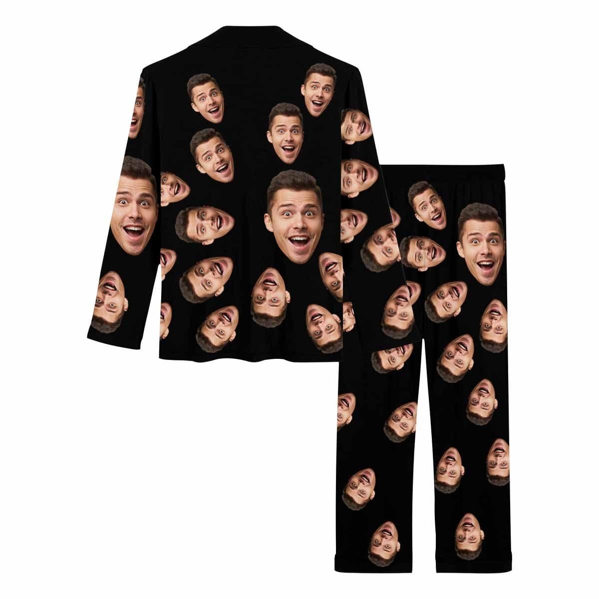 FacePajamas Pajama Custom Boyfriend Face Pajamas Black Background Sleepwear Funny Personalized Women's Long Pajamas Set