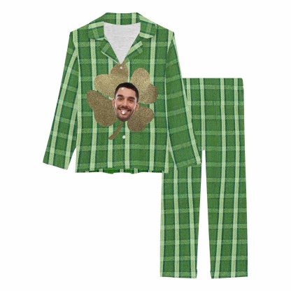 FacePajamas Pajama Custom Boyfriend Face Pajamas Huge Clover Sleepwear Personalized Women's Slumber Party Long Pajama Set