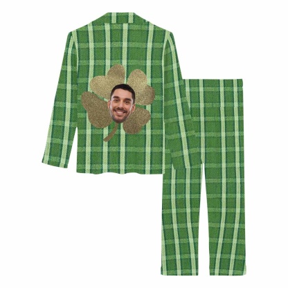 FacePajamas Pajama Custom Boyfriend Face Pajamas Huge Clover Sleepwear Personalized Women's Slumber Party Long Pajama Set