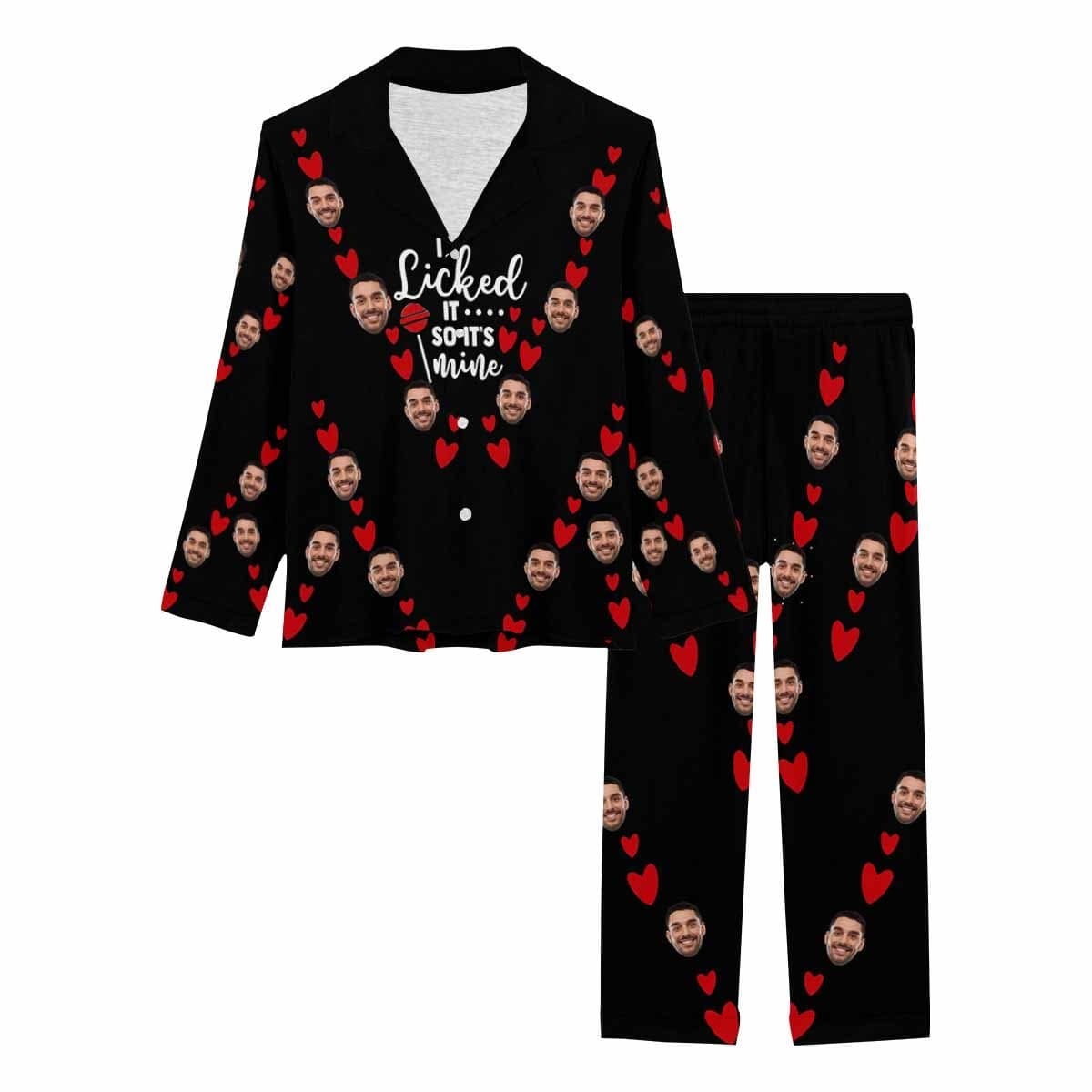 FacePajamas Pajama Custom Boyfriend Face Pajamas I Licked Sleepwear Personalized Women's Slumber Party Long Pajama Set