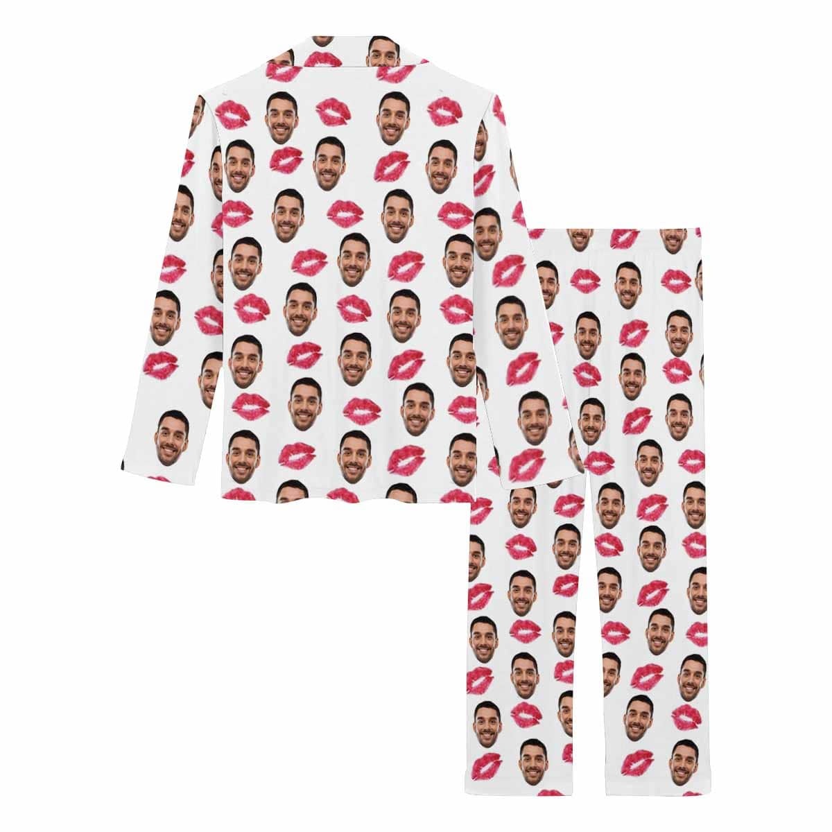 FacePajamas Pajama Custom Boyfriend Face Pajamas Red Lips Sleepwear Personalized Women's Long Pajama Set