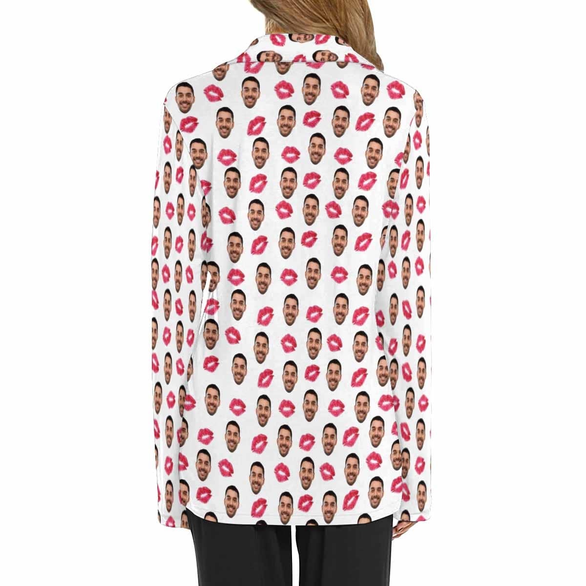 FacePajamas Pajama Custom Boyfriend Face Pajamas Red Lips Sleepwear Personalized Women's Long Pajama Shirt&Pants