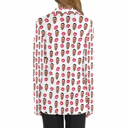 FacePajamas Pajama Custom Boyfriend Face Pajamas Red Lips Sleepwear Personalized Women's Long Pajama Shirt&Pants