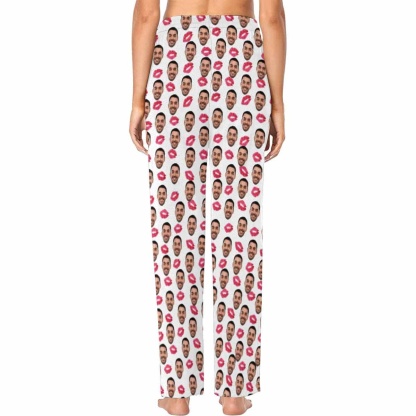 FacePajamas Pajama Custom Boyfriend Face Pajamas Red Lips Sleepwear Personalized Women's Long Pajama Shirt&Pants