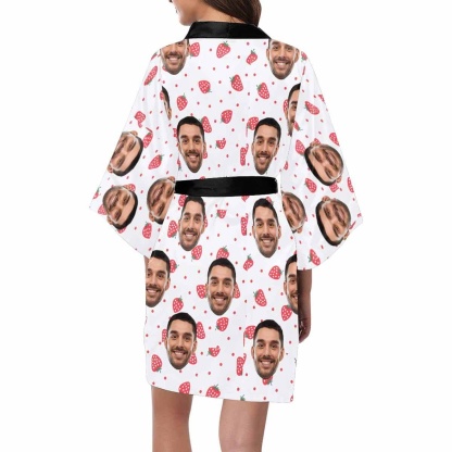FacePajamas Pajama Custom Boyfriend Face Strawberry Women's Summer Short Nightwear Funny Personalized Photo Pajamas Kimono Robe