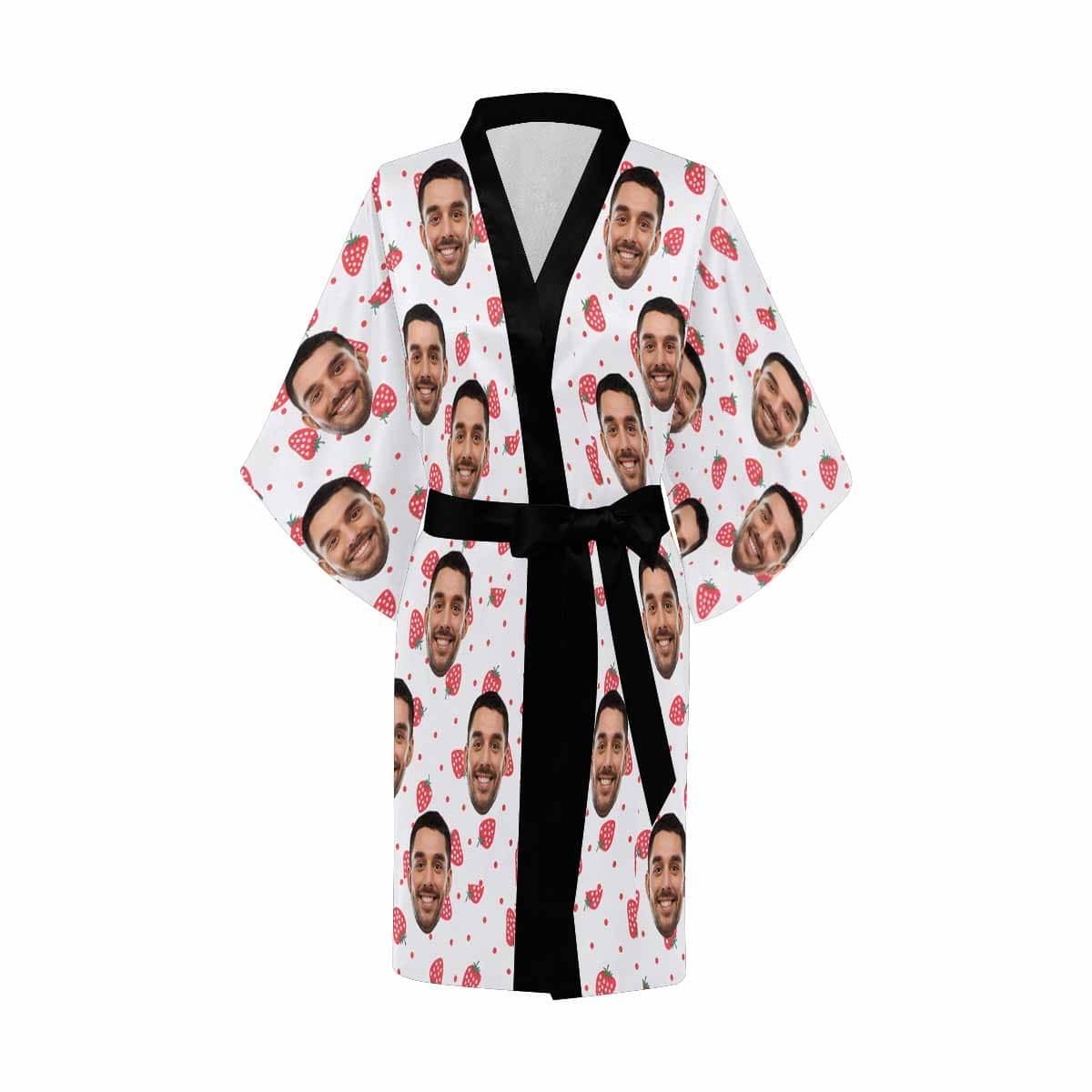 FacePajamas Pajama Custom Boyfriend Face Strawberry Women's Summer Short Nightwear Funny Personalized Photo Pajamas Kimono Robe
