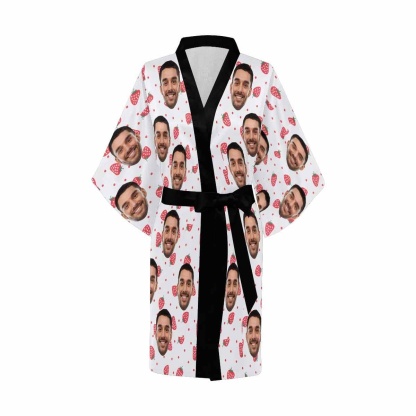 FacePajamas Pajama Custom Boyfriend Face Strawberry Women's Summer Short Nightwear Funny Personalized Photo Pajamas Kimono Robe