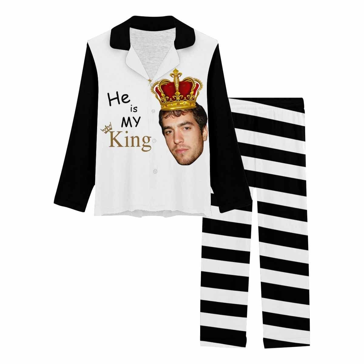 FacePajamas Pajama Custom Boyfriend Face With Crown Sleepwear Personalized Women's Slumber Party Long Pajamas Set