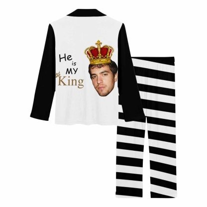 FacePajamas Pajama Custom Boyfriend Face With Crown Sleepwear Personalized Women's Slumber Party Long Pajamas Set