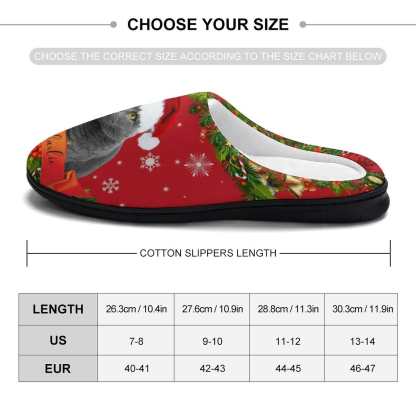 FacePajamas Slippers-2YX-SDS Custom Cat's Photo  & Name Christmas Hat All Over Print Cotton Slippers