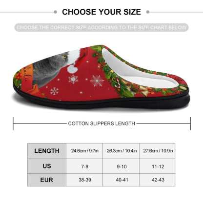 FacePajamas Slippers-2YX-SDS Custom Cat's Photo  & Name Christmas Hat All Over Print Cotton Slippers