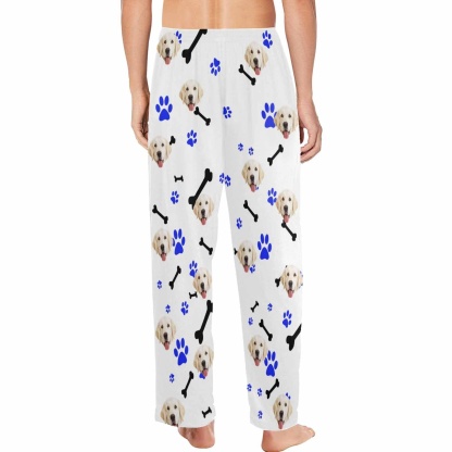 FacePajamas Pajama Shirt&Pants Custom Couple Face Dog Bone Paw Print Sleepwear Personalized Women's&Men's Slumber Party Long Pajama Pants
