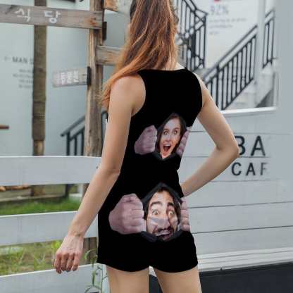 FacePajamas Pajama-2ML-SDS Custom Couple Face Pajama Torn Apart Women's Short Jumpsuit Loungewear