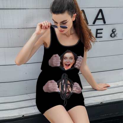 FacePajamas Pajama-2ML-SDS Custom Couple Face Pajama Torn Apart Women's Short Jumpsuit Loungewear