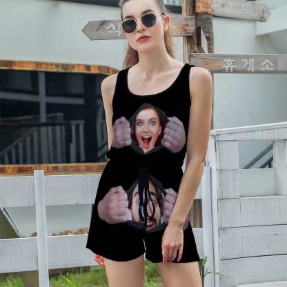 FacePajamas Pajama-2ML-SDS Custom Couple Face Pajama Torn Apart Women's Short Jumpsuit Loungewear