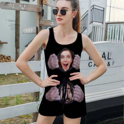 FacePajamas Pajama-2ML-SDS Custom Couple Face Pajama Torn Apart Women's Short Jumpsuit Loungewear