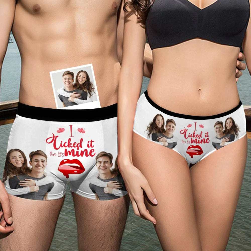 FacePajamas Mix Briefs Custom Couple Matching Lingerie Briefs I Licked it So It's Mine Personalized Face Underwear For Couple Gifts Made for Your Gift