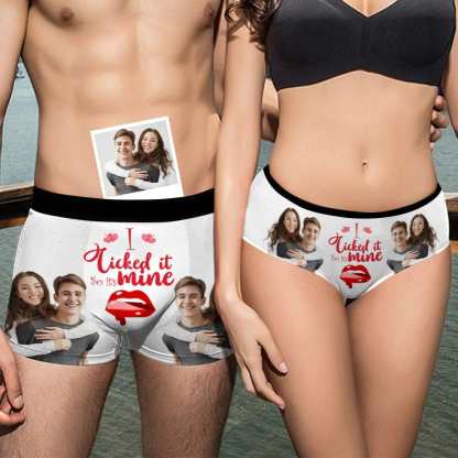 FacePajamas Mix Briefs Custom Couple Matching Lingerie Briefs I Licked it So It's Mine Personalized Face Underwear For Couple Gifts Made for Your Gift