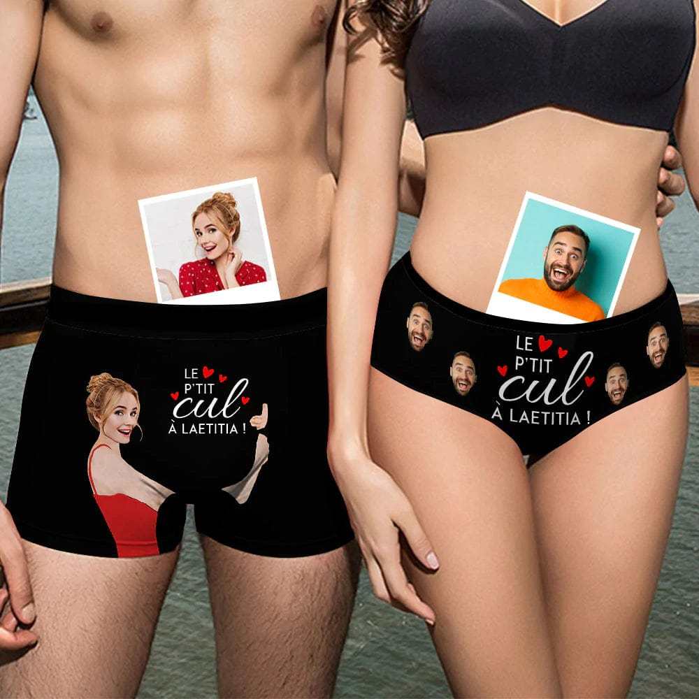 FacePajamas Mix Briefs Custom Couple Matching Lingerie Briefs LE P'TIT cut À laetitia Personalized Face Underwear For Couple Gifts Made for Your Gift