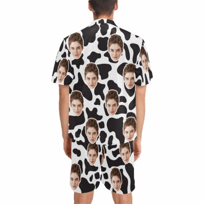 FacePajamas Pajama Custom Couples Pajamas Personalized Face Black White Couple Matching V-Neck Short Pajama Set