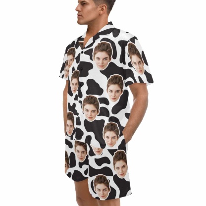 FacePajamas Pajama Custom Couples Pajamas Personalized Face Black White Couple Matching V-Neck Short Pajama Set