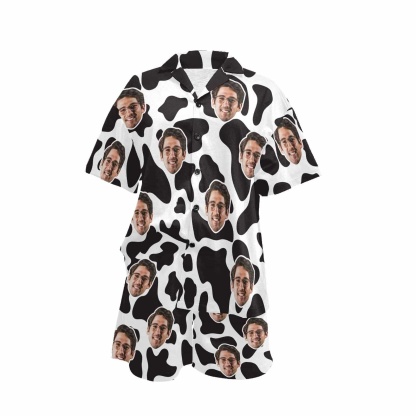 FacePajamas Pajama Custom Couples Pajamas Personalized Face Black White Couple Matching V-Neck Short Pajama Set