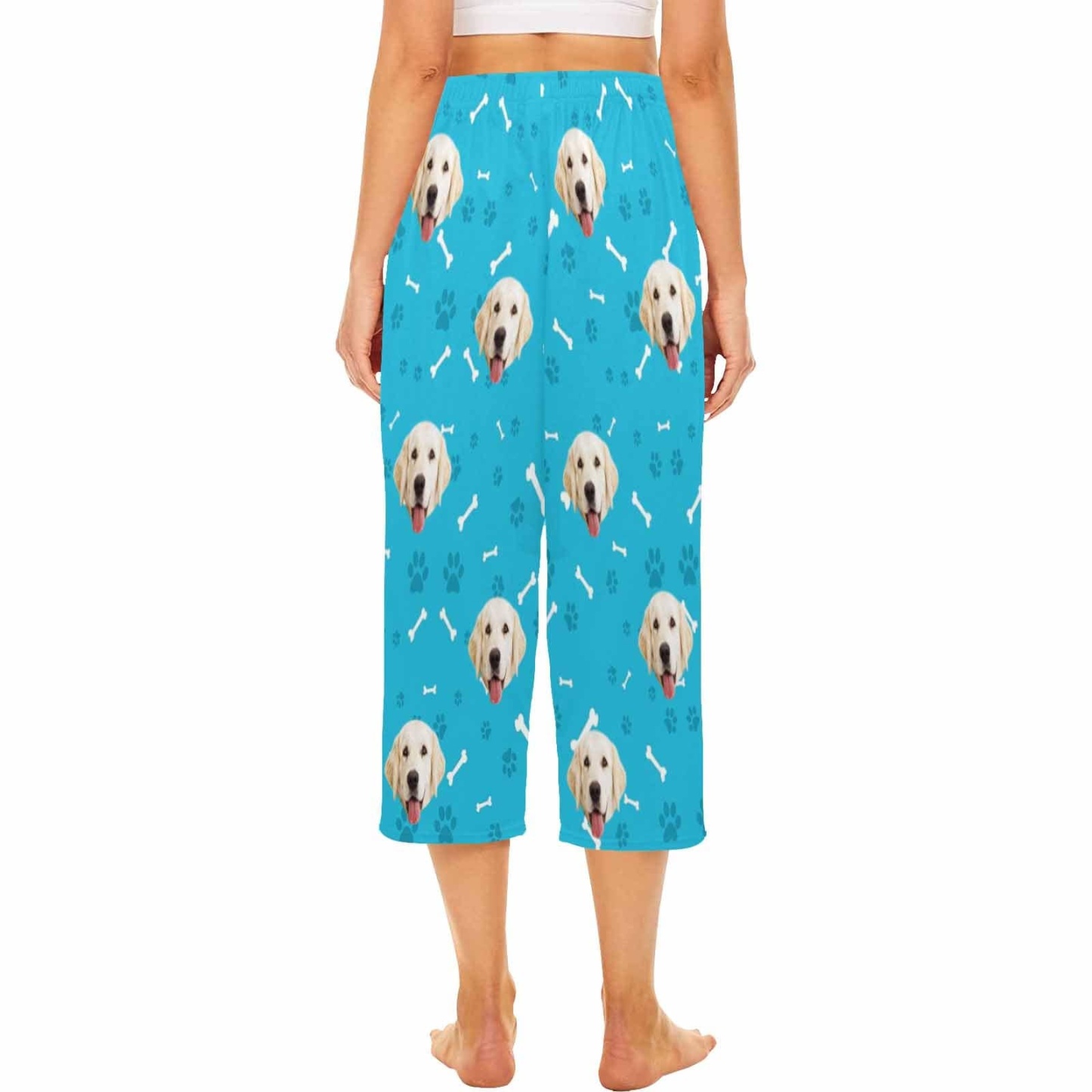 FacePajamas Pajama Shirt&Pants Custom Dog Face Blue Cropped Pajama Pants For Women Girlfriend Fashion Gift Personalized Cute