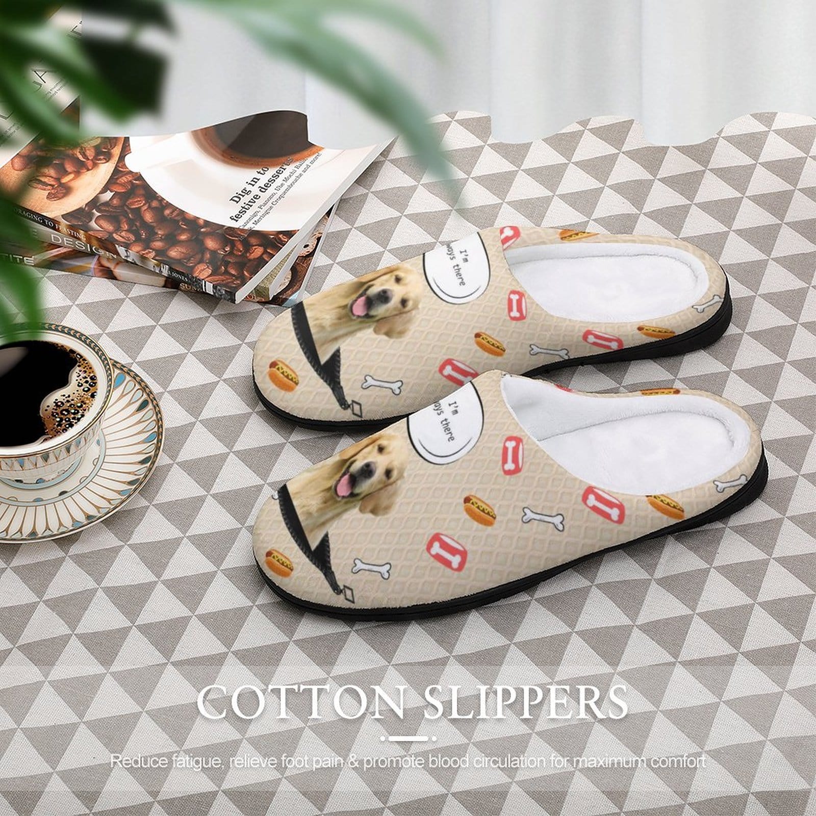 FacePajamas Slippers Custom Dog's Photo Always There All Over Print Cotton Slippers