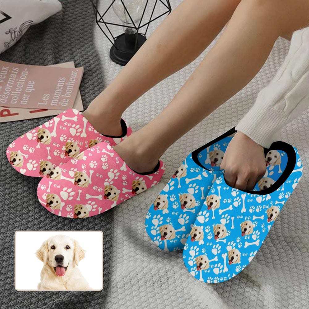 FacePajamas Slippers Custom Dog's Photo Footprint All Over Print Personalized Non-Slip Cotton Slippers