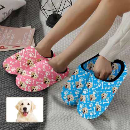 FacePajamas Slippers Custom Dog's Photo Footprint All Over Print Personalized Non-Slip Cotton Slippers