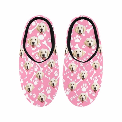 FacePajamas Slippers Custom Dog's Photo Footprint All Over Print Personalized Non-Slip Cotton Slippers