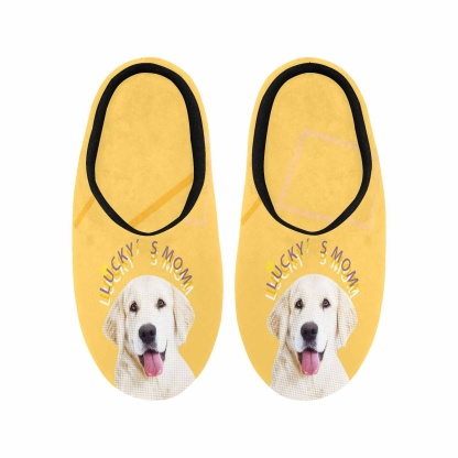 FacePajamas Slippers Custom Dog's Photo&Name All Over Print Personalized Non-Slip Cotton Slippers For Couple