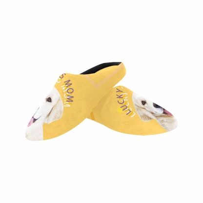 FacePajamas Slippers Custom Dog's Photo&Name All Over Print Personalized Non-Slip Cotton Slippers For Couple