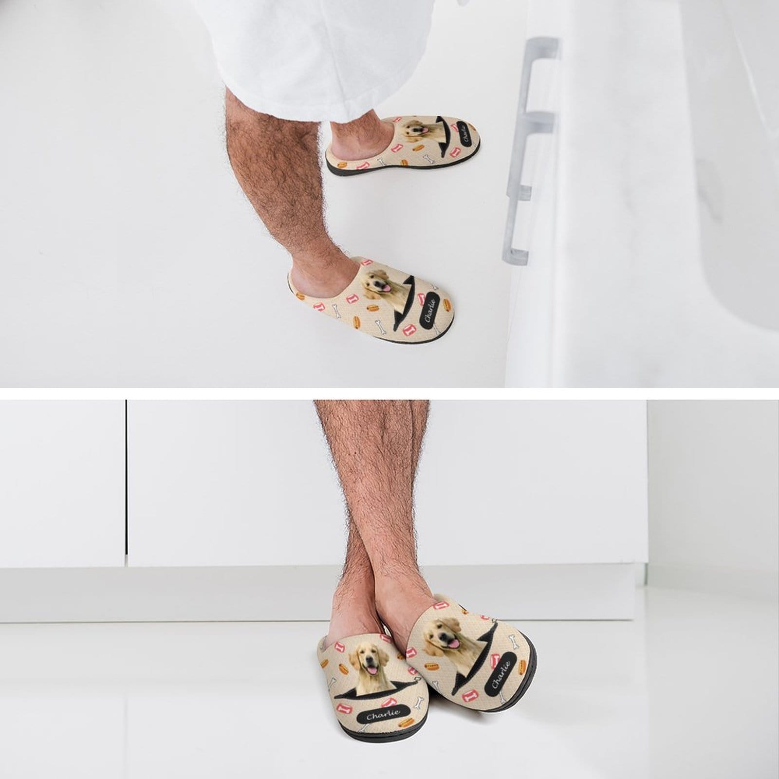 FacePajamas Slippers-2YX-SDS Custom Dog's Photo  & Name Bones Hamburgers All Over Print Cotton Slippers