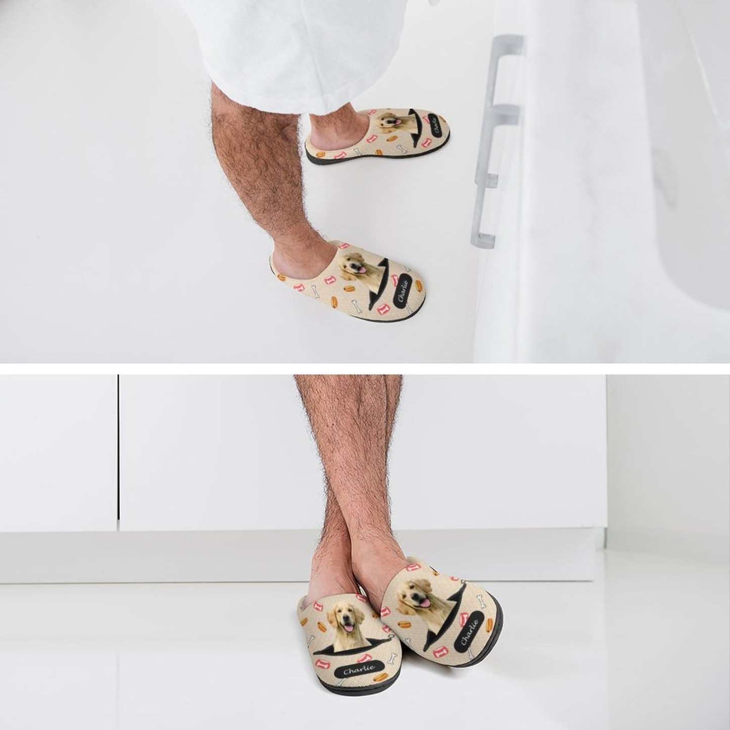 FacePajamas Slippers-2YX-SDS Custom Dog's Photo  & Name Bones Hamburgers All Over Print Cotton Slippers