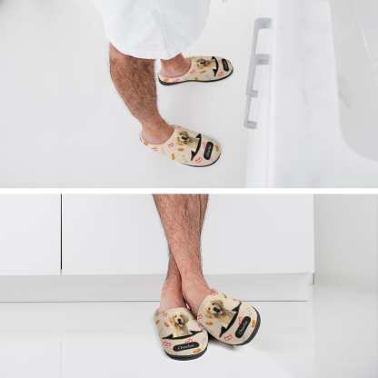 FacePajamas Slippers-2YX-SDS Custom Dog's Photo  & Name Bones Hamburgers All Over Print Cotton Slippers