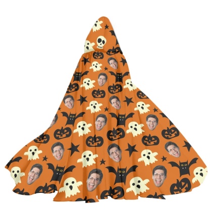 FacePajamas Halloween Cloak-2ML-ZD Custom Face Bat Unisex Hooded Halloween Cloak for Adult and Kids Cosplay Costumes Wizard Cape with Hat