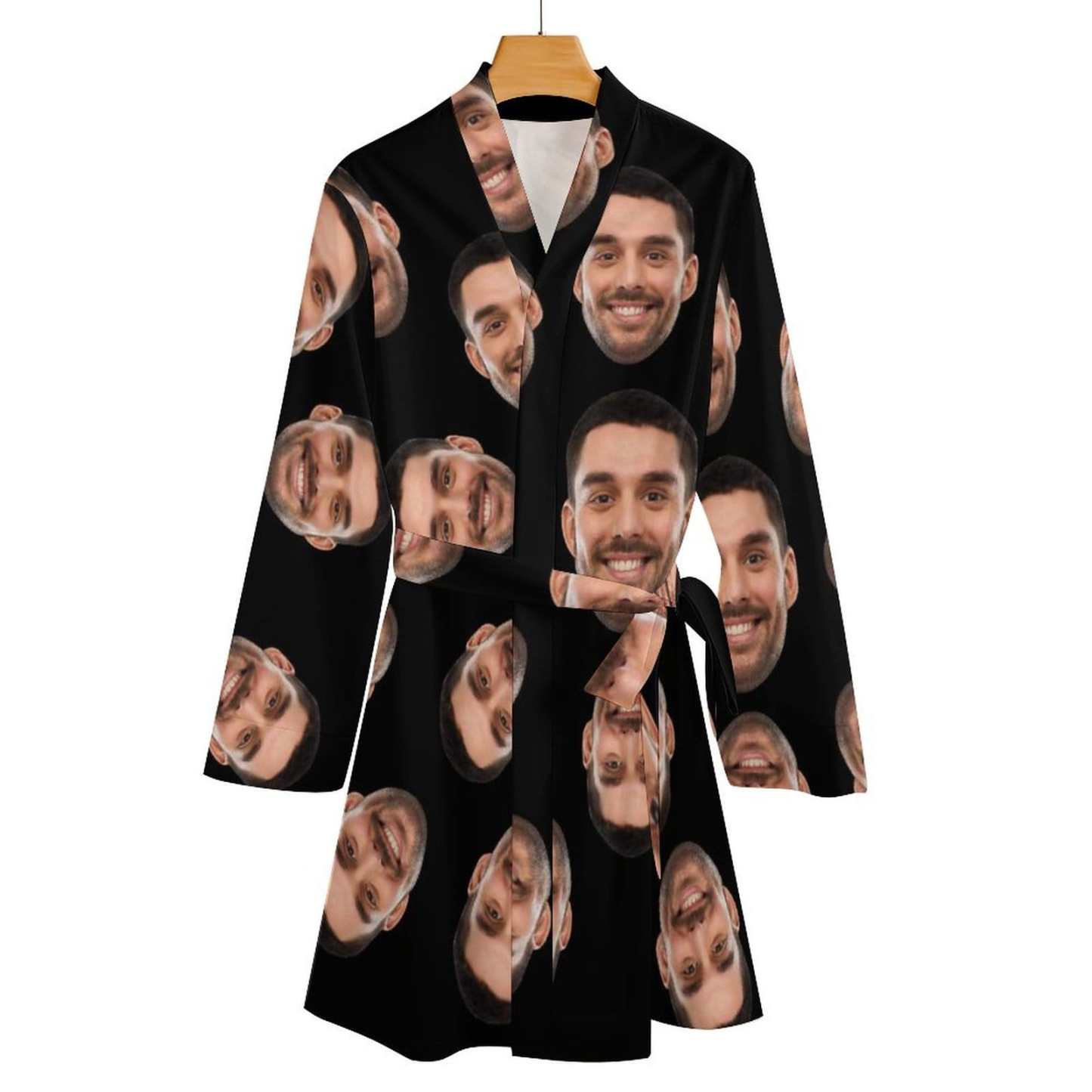FacePajamas Pajama-2YX-SDS Custom Face Black Background Boyfriend Women's Long Pajamas Funny Personalized Photo Pajamas Kimono Robe
